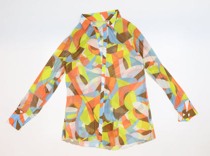 Preworn Womens Multicoloured Geometric Polyester Basic Blouse Size S Collared