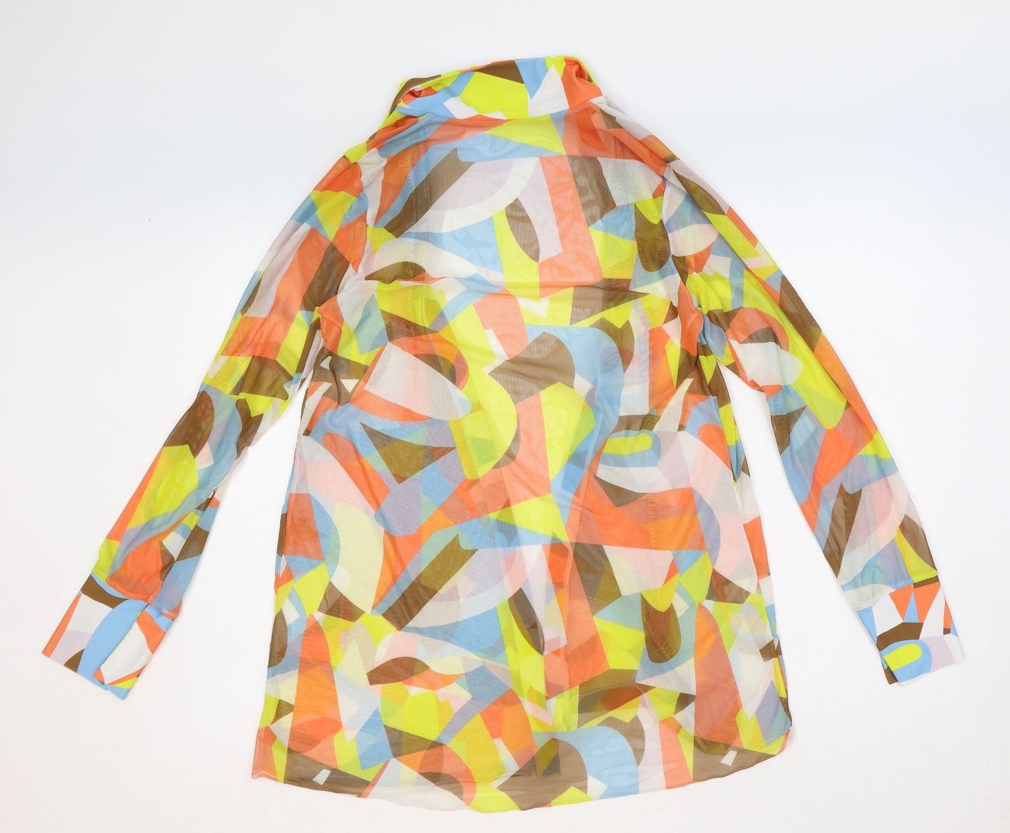 Preworn Womens Multicoloured Geometric Polyester Basic Blouse Size S Collared