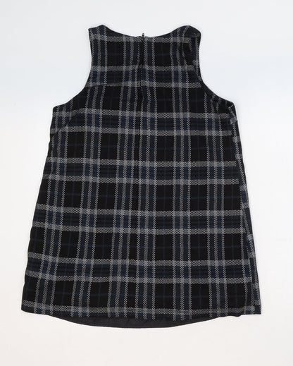 New Look Womens Black Check Polyester A-Line Size 14 V-Neck Zip