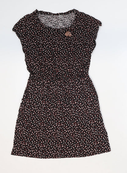 Preworn Womens Black Geometric Cotton Fit & Flare Size XS Round Neck Pullover - Flower Detail