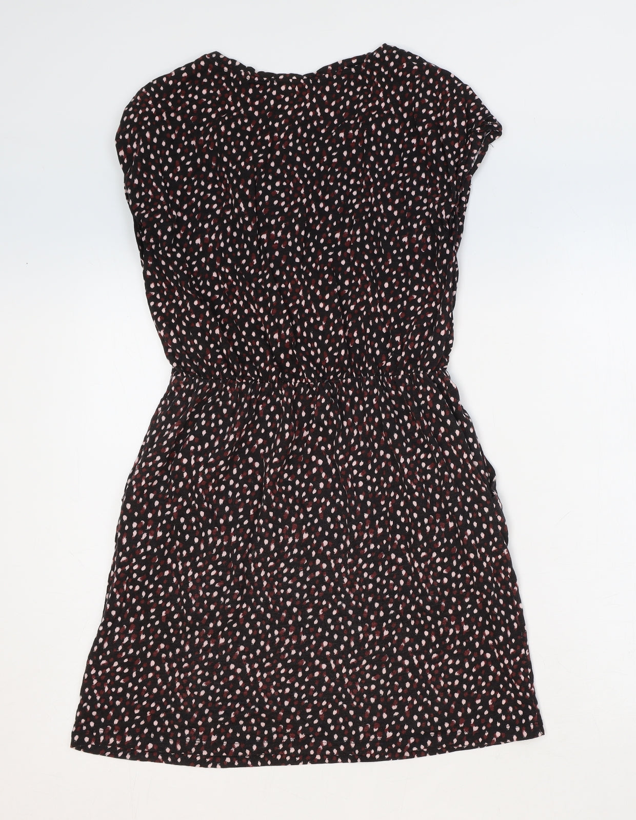 Preworn Womens Black Geometric Cotton Fit & Flare Size XS Round Neck Pullover - Flower Detail