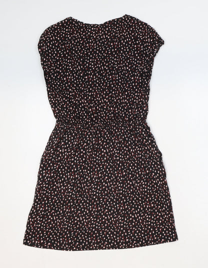 Preworn Womens Black Geometric Cotton Fit & Flare Size XS Round Neck Pullover - Flower Detail