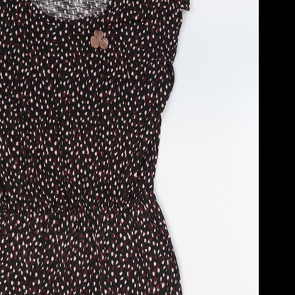 Preworn Womens Black Geometric Cotton Fit & Flare Size XS Round Neck Pullover - Flower Detail