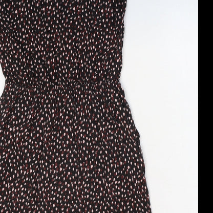 Preworn Womens Black Geometric Cotton Fit & Flare Size XS Round Neck Pullover - Flower Detail