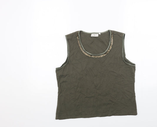 CC Womens Green Cotton Basic Tank Size L Round Neck
