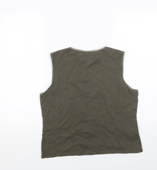 CC Womens Green Cotton Basic Tank Size L Round Neck