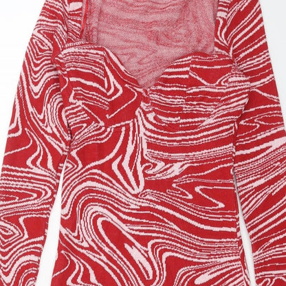 Zara Womens Red Geometric Polyester Bodycon Size S Sweetheart Pullover
