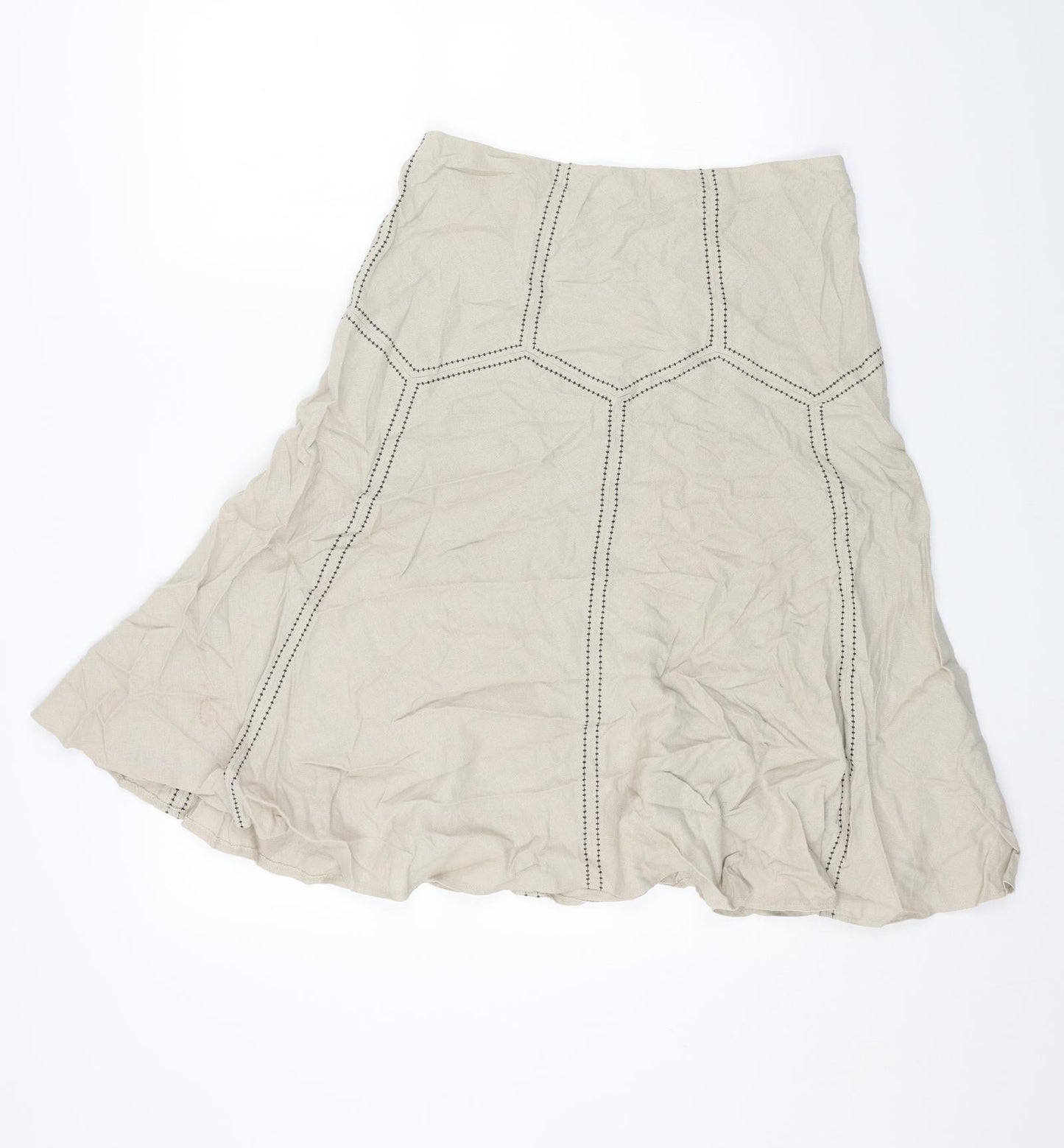 Marks and Spencer Womens Brown Geometric Linen Swing Skirt Size 12