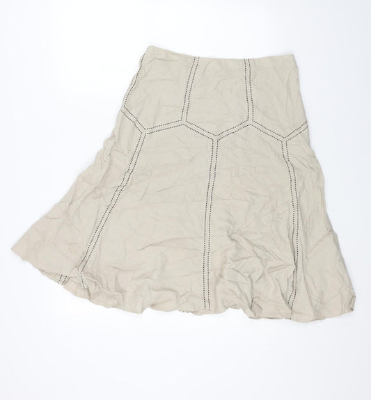 Marks and Spencer Womens Brown Geometric Linen Swing Skirt Size 12