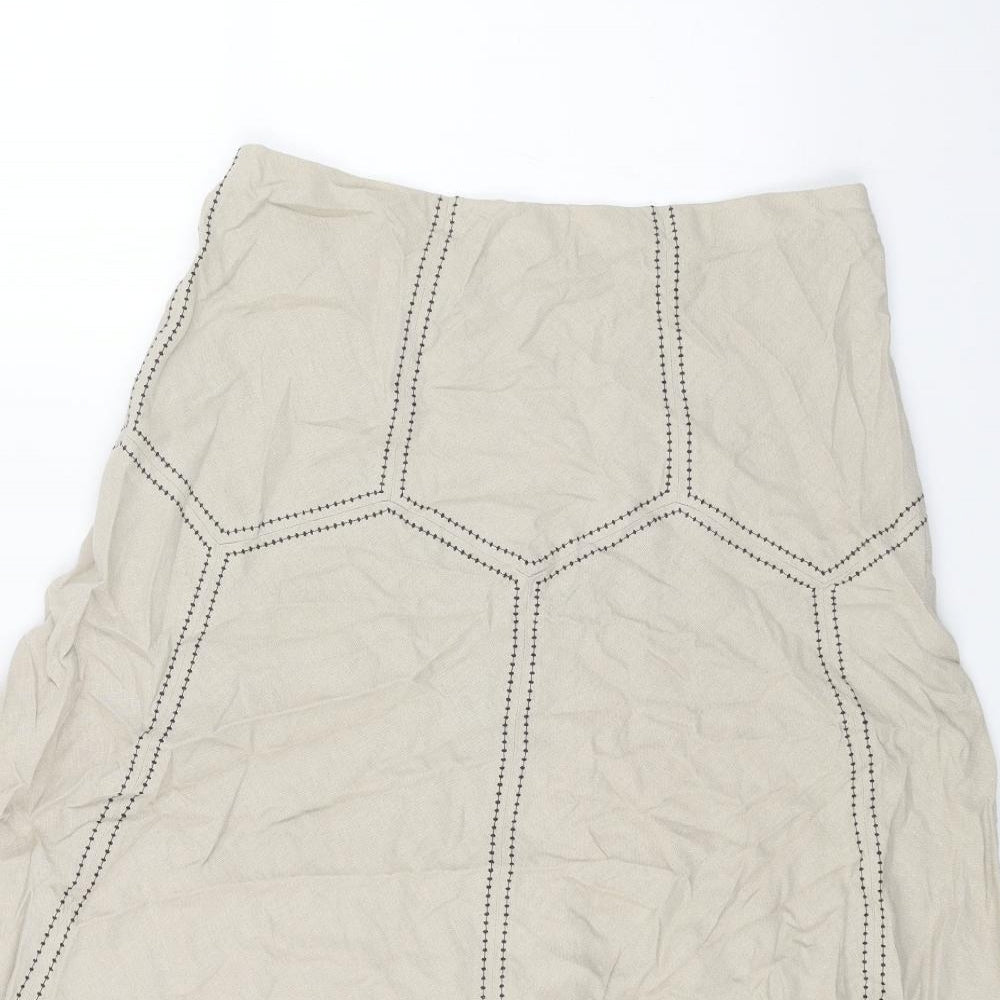 Marks and Spencer Womens Brown Geometric Linen Swing Skirt Size 12