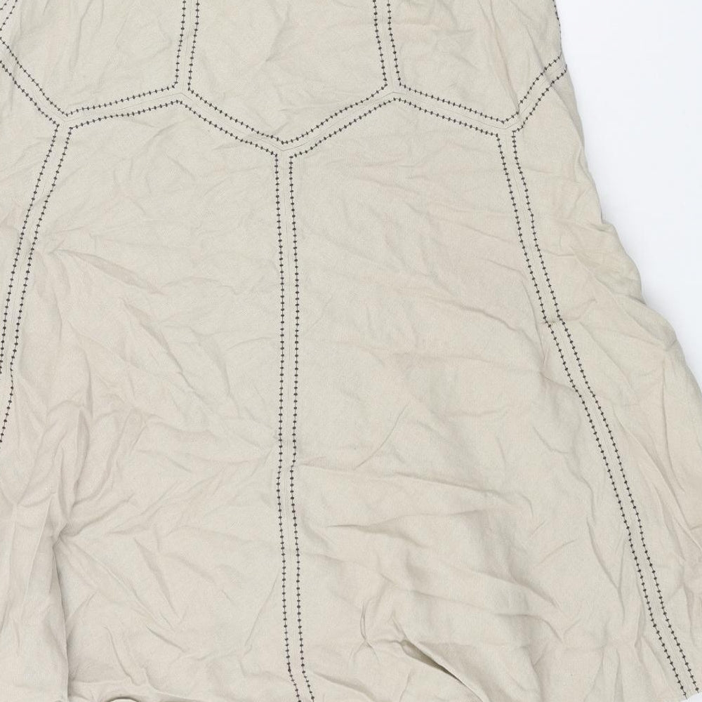 Marks and Spencer Womens Brown Geometric Linen Swing Skirt Size 12