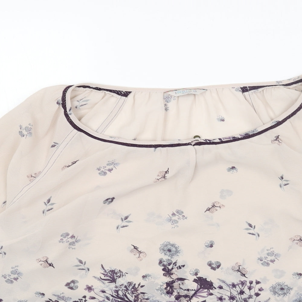 Indigo Womens Pink Geometric Polyester Basic Blouse Size 12 Round Neck