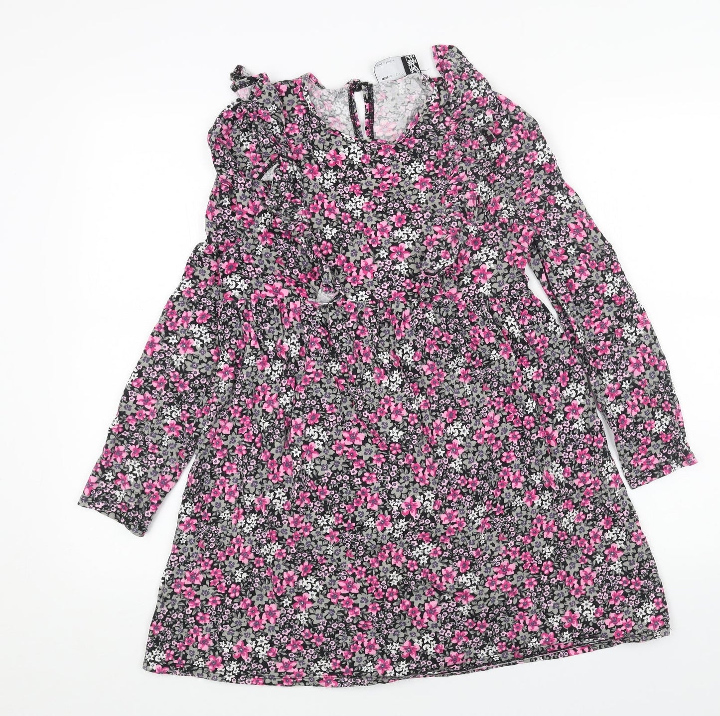 ASOS Womens Pink Floral Cotton Fit & Flare Size 4 Round Neck Pullover