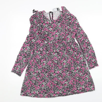 ASOS Womens Pink Floral Cotton Fit & Flare Size 4 Round Neck Pullover