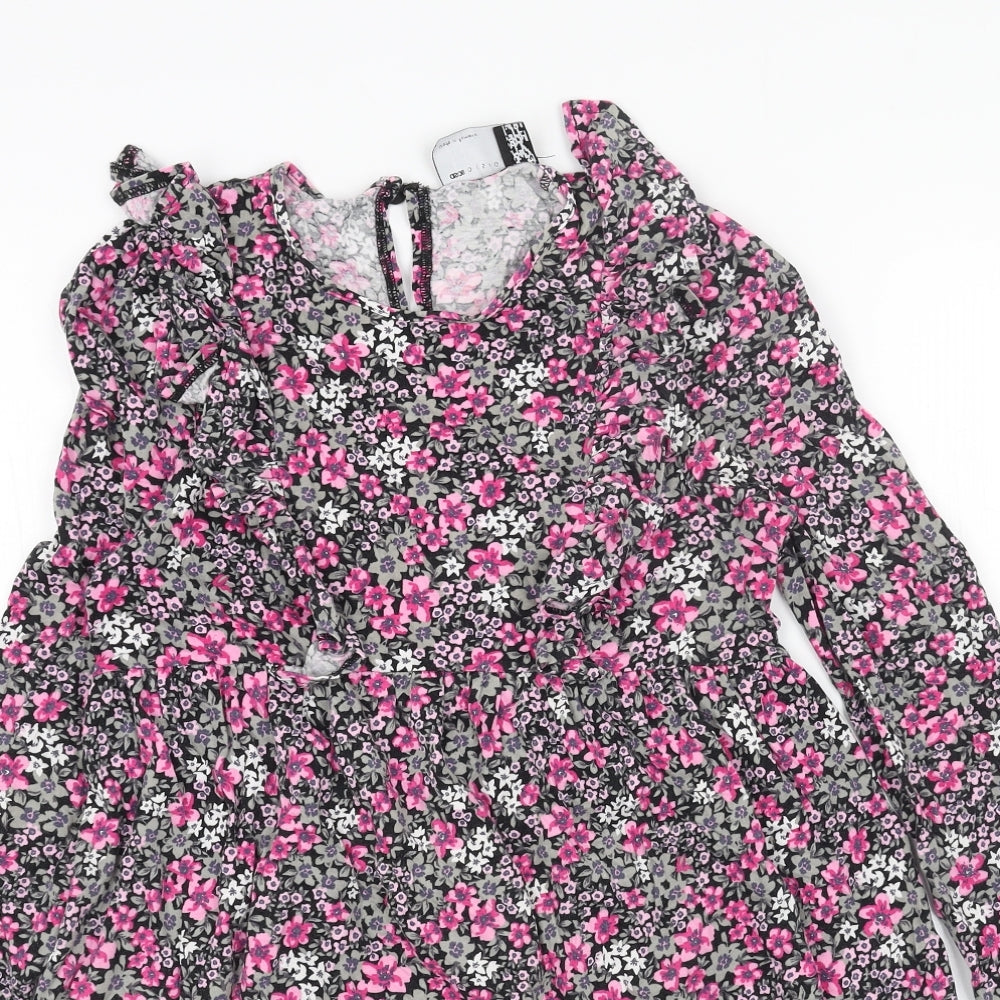 ASOS Womens Pink Floral Cotton Fit & Flare Size 4 Round Neck Pullover