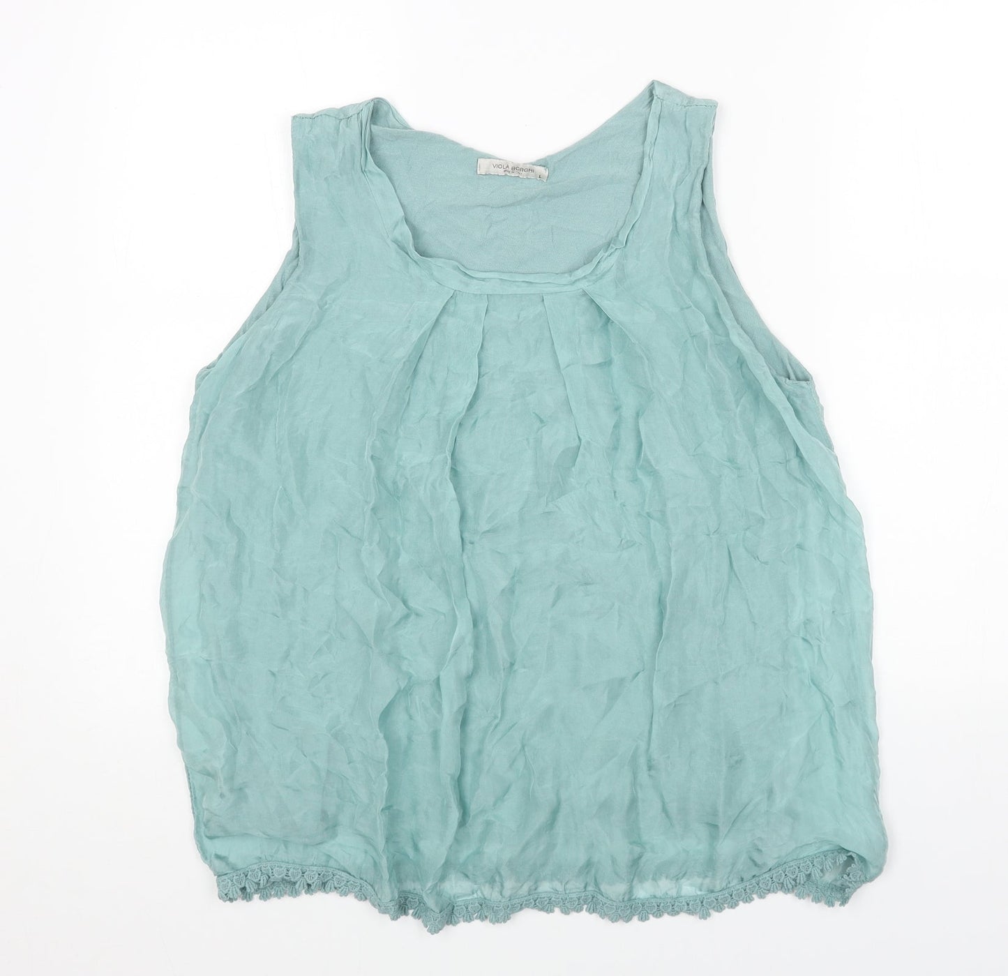 Viola Womens Green Polyester Basic Tank Size L Round Neck