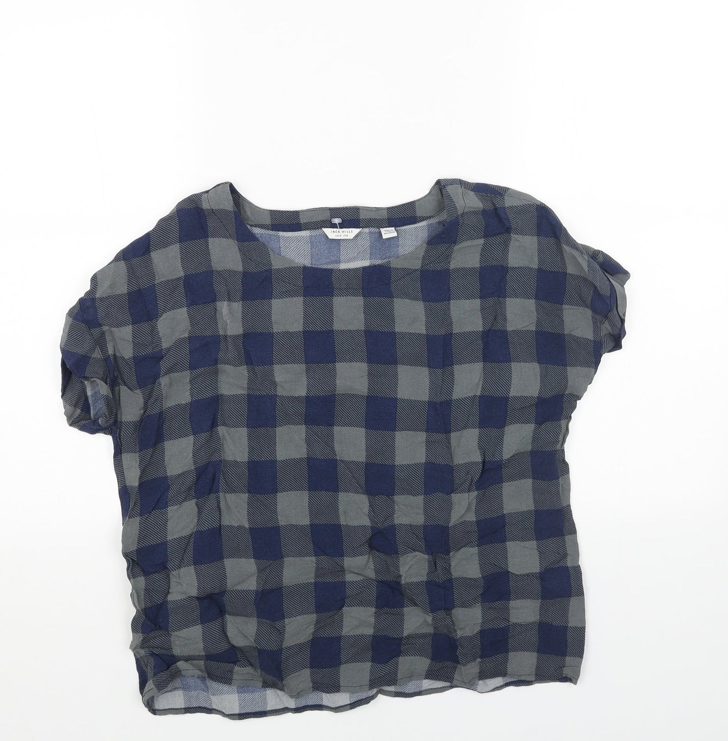 Jack Wills Womens Grey Check Viscose Basic Blouse Size 12 Boat Neck