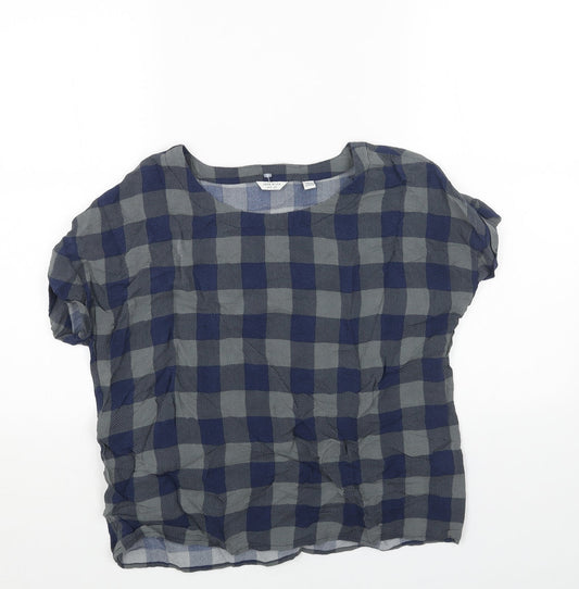 Jack Wills Womens Grey Check Viscose Basic Blouse Size 12 Boat Neck