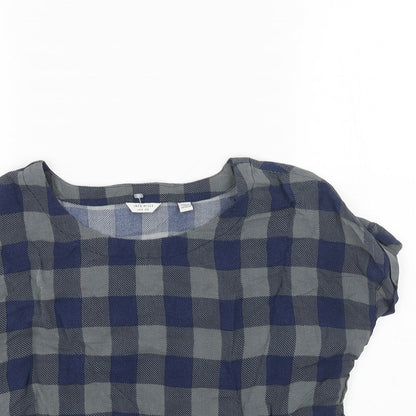 Jack Wills Womens Grey Check Viscose Basic Blouse Size 12 Boat Neck