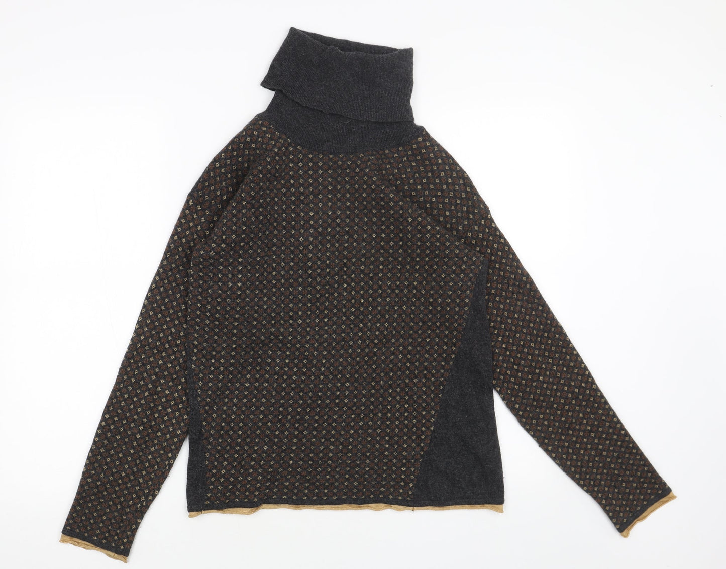 EKLE Womens Grey Roll Neck Geometric Viscose Pullover Jumper Size S