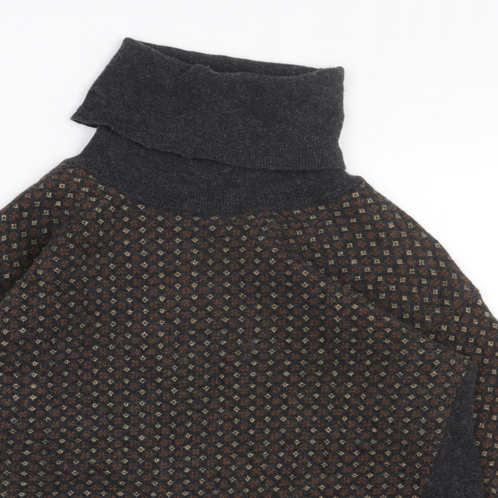 EKLE Womens Grey Roll Neck Geometric Viscose Pullover Jumper Size S