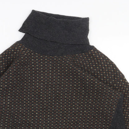 EKLE Womens Grey Roll Neck Geometric Viscose Pullover Jumper Size S