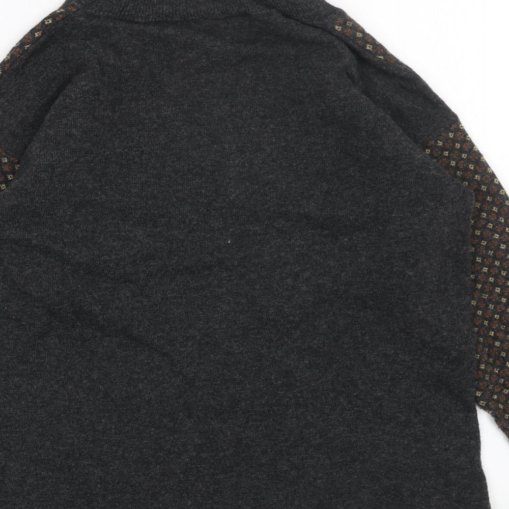 EKLE Womens Grey Roll Neck Geometric Viscose Pullover Jumper Size S