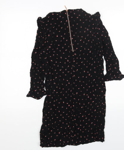 Nine Womens Black Floral Viscose A-Line Size 10 Round Neck Zip