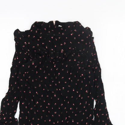 Nine Womens Black Floral Viscose A-Line Size 10 Round Neck Zip