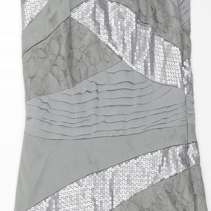 Jax Womens Grey Geometric Polyester Pencil Dress Size 8 Boat Neck Zip - Lace Panels