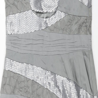 Jax Womens Grey Geometric Polyester Pencil Dress Size 8 Boat Neck Zip - Lace Panels