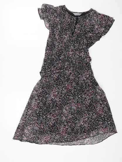 Dorothy Perkins Womens Black Geometric Polyester A-Line Size 8 Boat Neck Zip