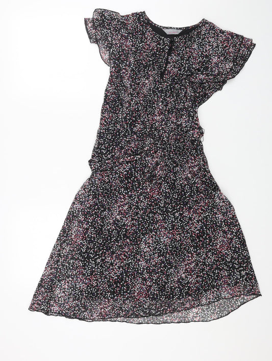 Dorothy Perkins Womens Black Geometric Polyester A-Line Size 8 Boat Neck Zip