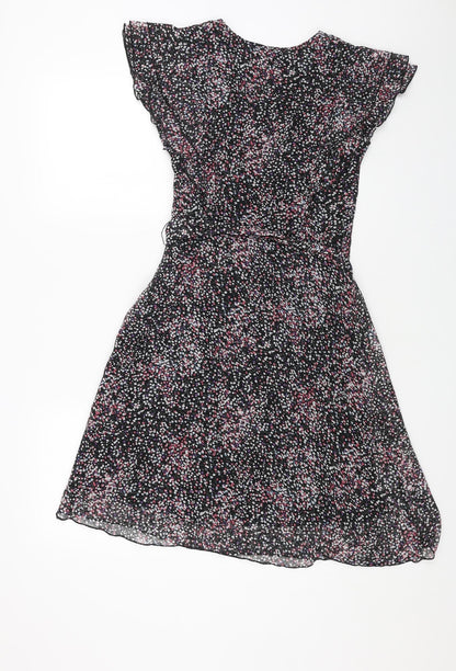 Dorothy Perkins Womens Black Geometric Polyester A-Line Size 8 Boat Neck Zip