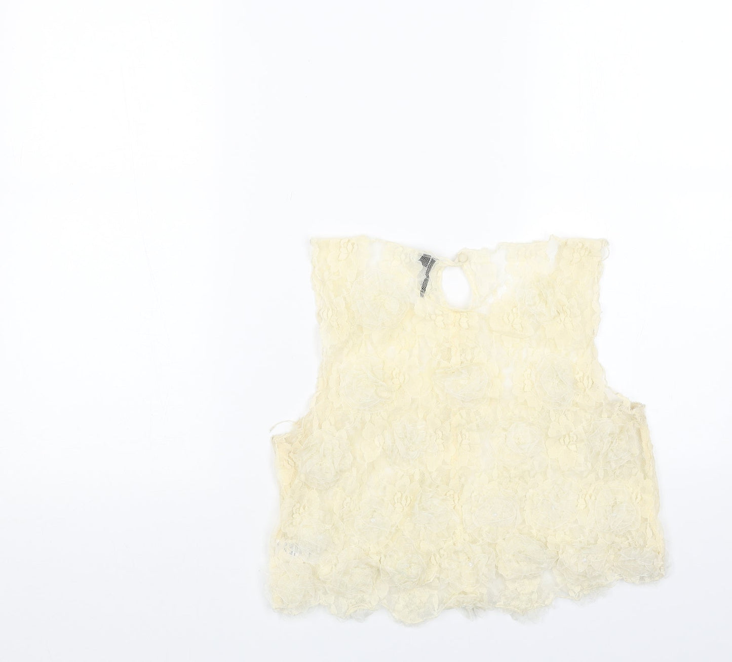 Topshop Womens White Floral Nylon Cropped Tank Size 10 Scoop Neck