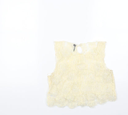 Topshop Womens White Floral Nylon Cropped Tank Size 10 Scoop Neck