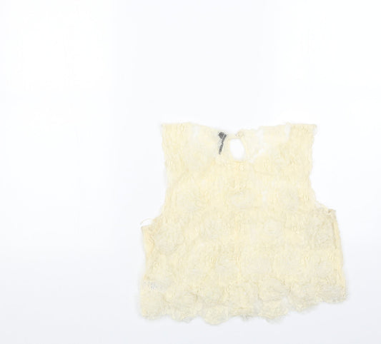 Topshop Womens White Floral Nylon Cropped Tank Size 10 Scoop Neck