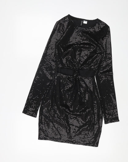 H&M Womens Black Polyester Bodycon Size XS Boat Neck Pullover
