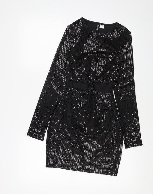 H&M Womens Black Polyester Bodycon Size XS Boat Neck Pullover