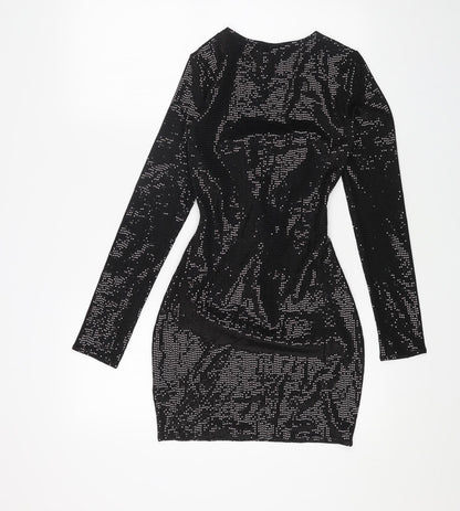 H&M Womens Black Polyester Bodycon Size XS Boat Neck Pullover