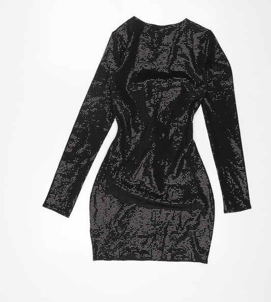 H&M Womens Black Polyester Bodycon Size XS Boat Neck Pullover