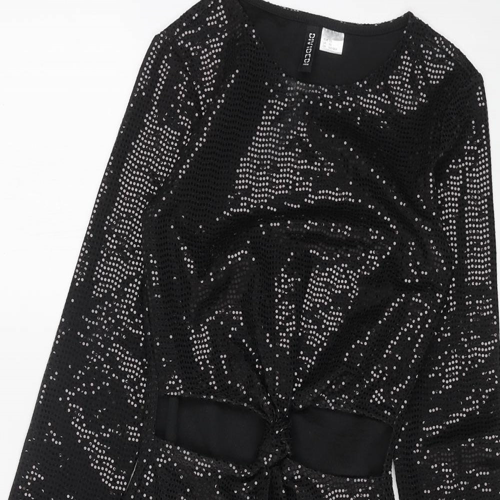 H&M Womens Black Polyester Bodycon Size XS Boat Neck Pullover