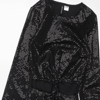 H&M Womens Black Polyester Bodycon Size XS Boat Neck Pullover