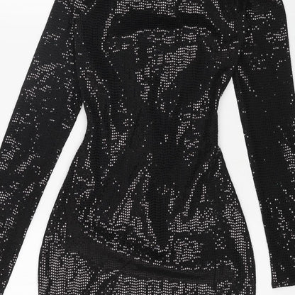 H&M Womens Black Polyester Bodycon Size XS Boat Neck Pullover