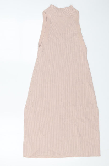 ASOS Womens Pink Viscose Jumper Dress Size 6 Mock Neck Pullover - Ribbed