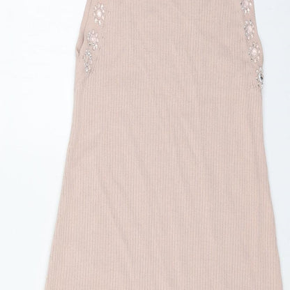ASOS Womens Pink Viscose Jumper Dress Size 6 Mock Neck Pullover - Ribbed