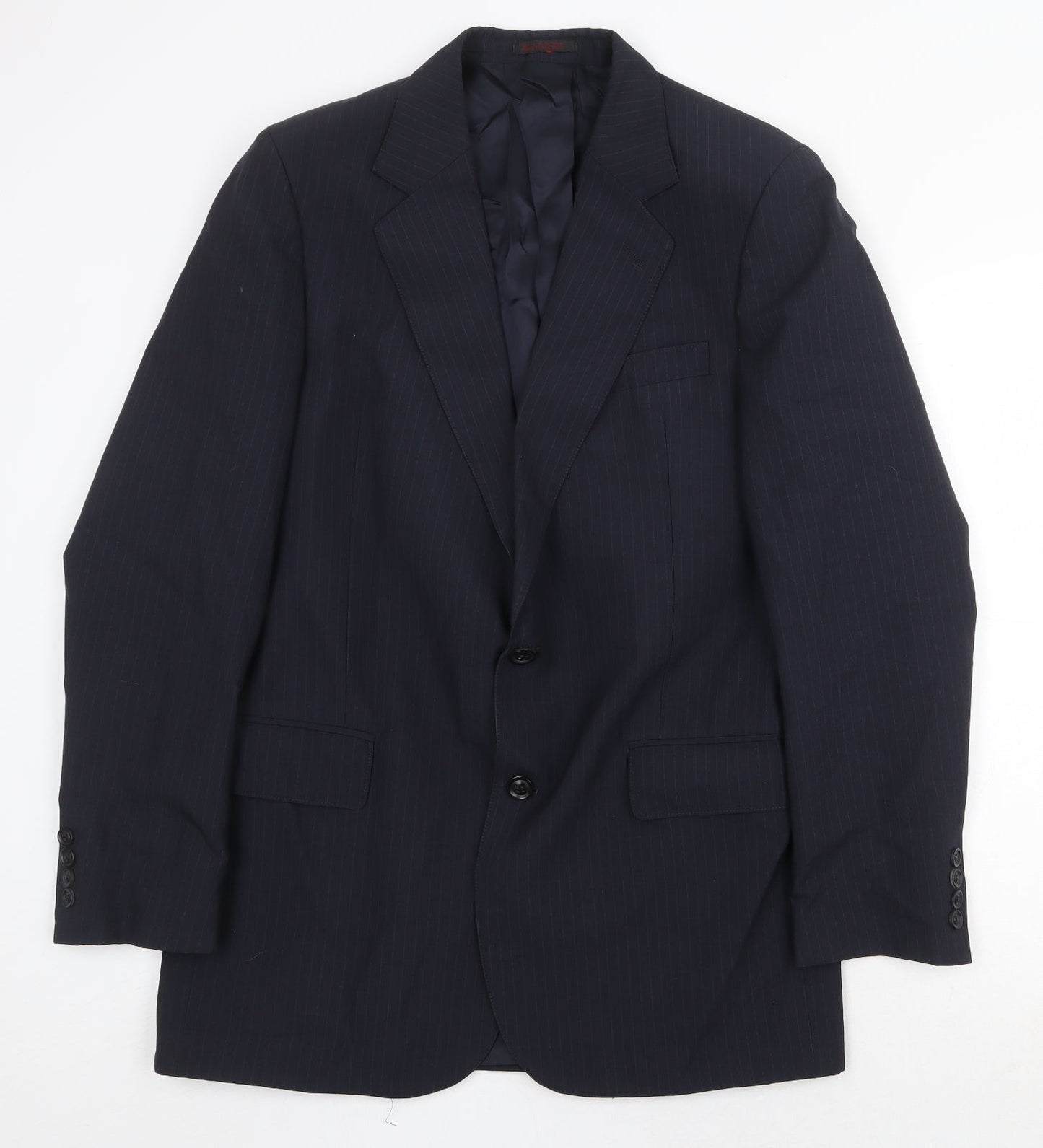 English Manor Mens Blue Striped Polyester Jacket Suit Jacket Size 40 Regular