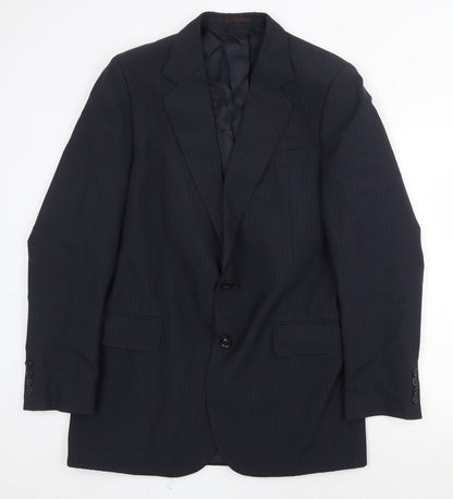 English Manor Mens Blue Striped Polyester Jacket Suit Jacket Size 40 Regular