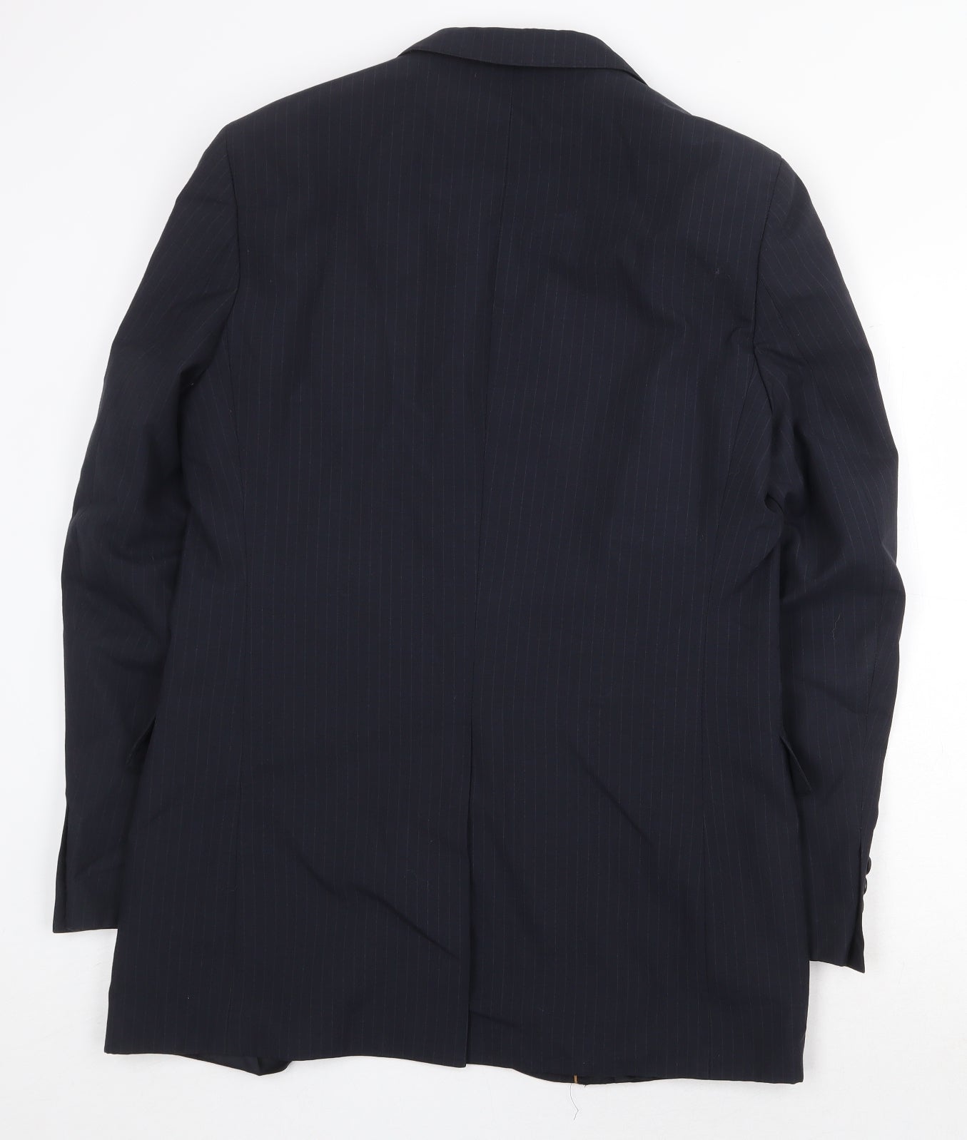 English Manor Mens Blue Striped Polyester Jacket Suit Jacket Size 40 Regular