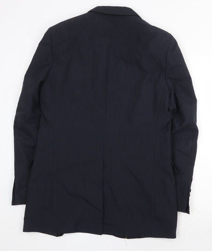 English Manor Mens Blue Striped Polyester Jacket Suit Jacket Size 40 Regular